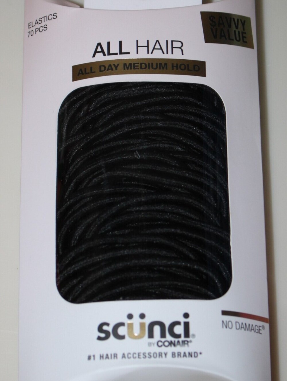 2X Scunci Conair 70 Black All Day Medium Hold No Damage Elastic Hair Ponytailers